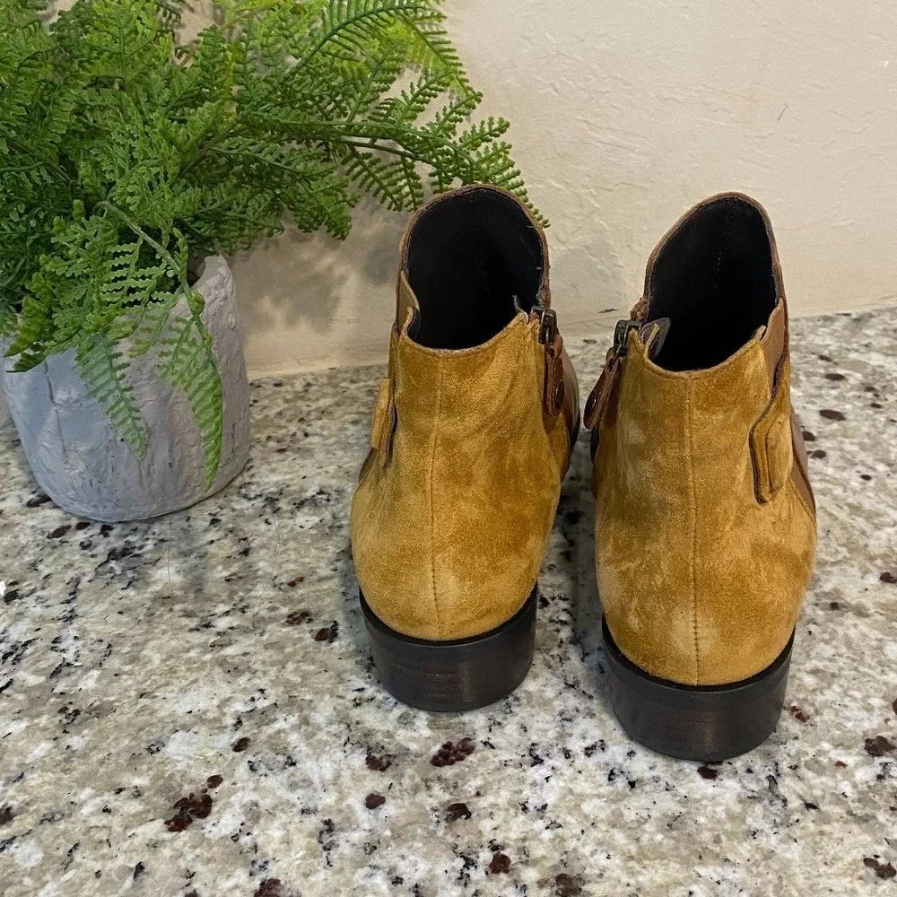 Geox Respira Womens Brown Leather Tan Suede Ankle Boots Pointed Toe‎ Side Zip
